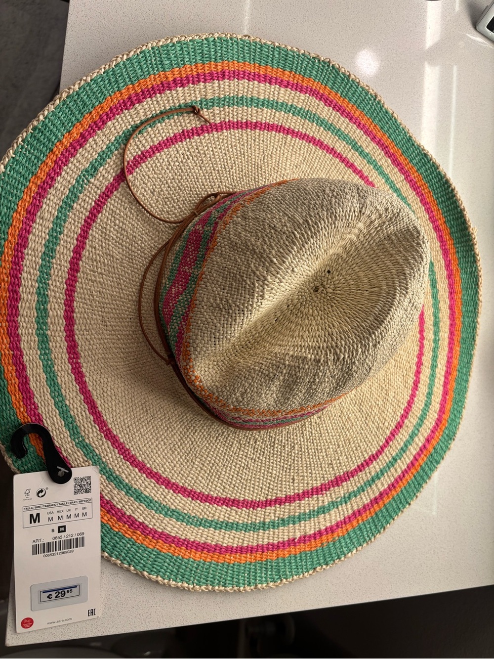 Zara Striped Wide-Brim Straw Sun Hat with Colorful Bands